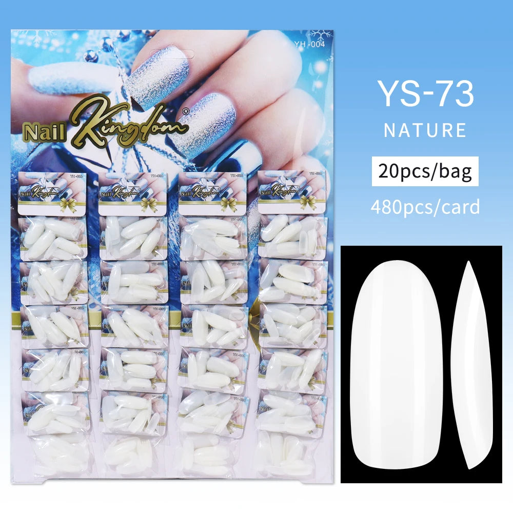 Nail Kingdom 480pcs 24Bags/Set Nail Tips Solid Color Clear Coffin/Square/Almond  Full Cover Nail Tips False Nail Wholesale