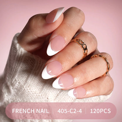Factory Price 120pcs Full Cover French Handmade Gel Press on Nail Tips Wholesale Natural Nail Tips With Art Design