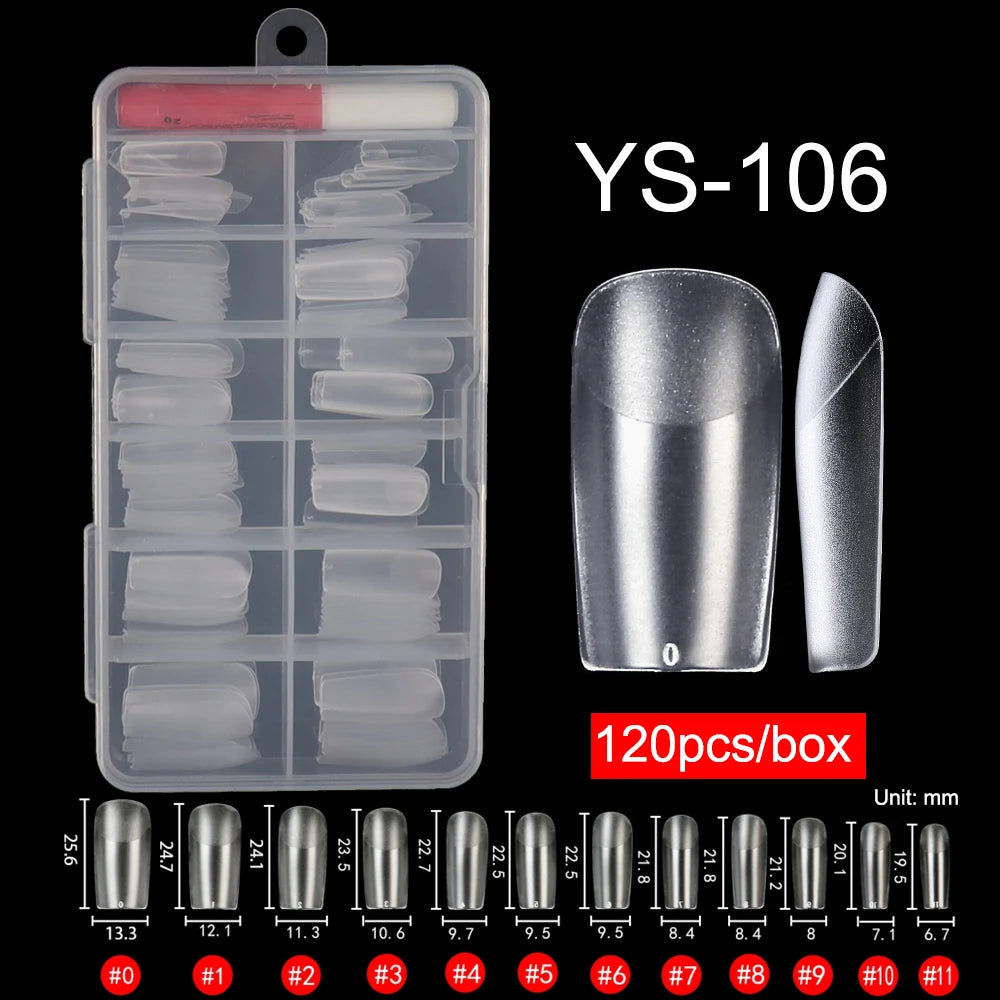120 Pcs/Box Soft Gel Nails Art Tip Half Matte False Nails Coffin Stiletto Almond Square Full Cover Semi Frosted Nail Tips