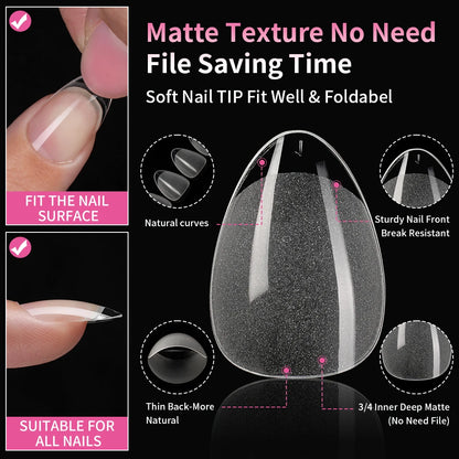 Wholesale 120/240/600Pcs Full Cover Frosted Almond False Nail Tips Supplies Clear Traceless Matte Extra Short Almond Nail Tips