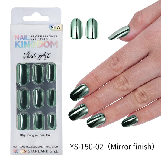 Custom Private Label 24pcs Short Round Solid Color Glittery Mirror False Nails Matte or Mirror Effect Press on Nails Set