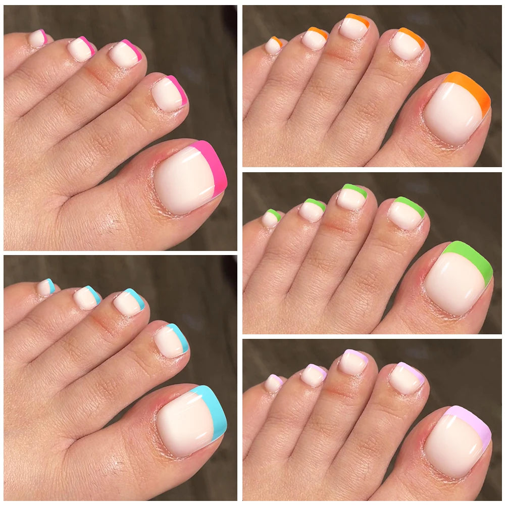 Wholesale 120/150PCS Mixed Color French Square Designs Certain Colorful French Press on Toe Nails Tip for Feet Nail Art Salon