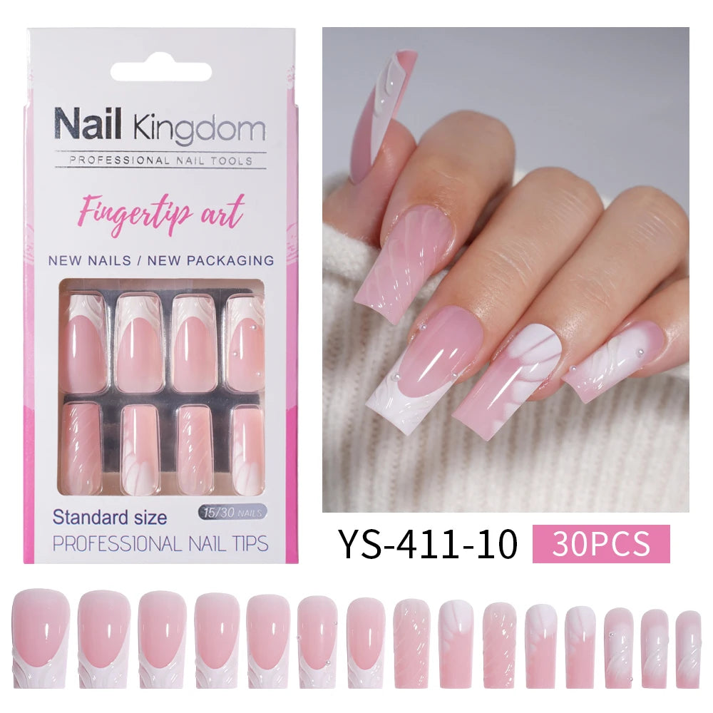 Nail Supplier Custom 30PCS Acrylic Designed Press on Nails Art Handmade Medium Square 3D Flower Gel French Press on Nails