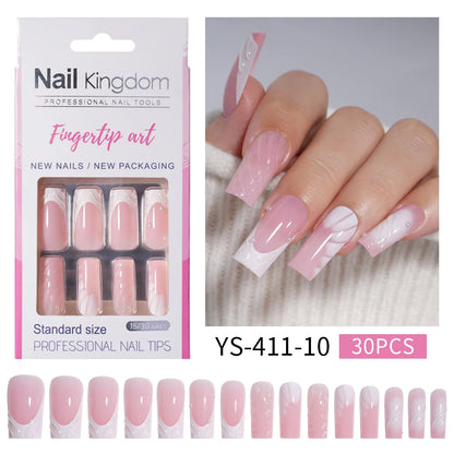 Nail Supplier Custom 30PCS Acrylic Designed Press on Nails Art Handmade Medium Square 3D Flower Gel French Press on Nails