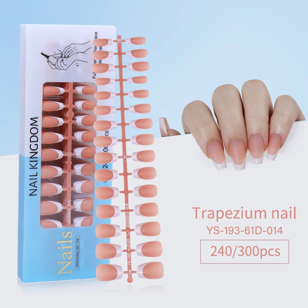 240pcs French Gel X Tips Press on Long Almond False Nails Premade Designed X Coat Tips Full Cover French Tip Press on Nails