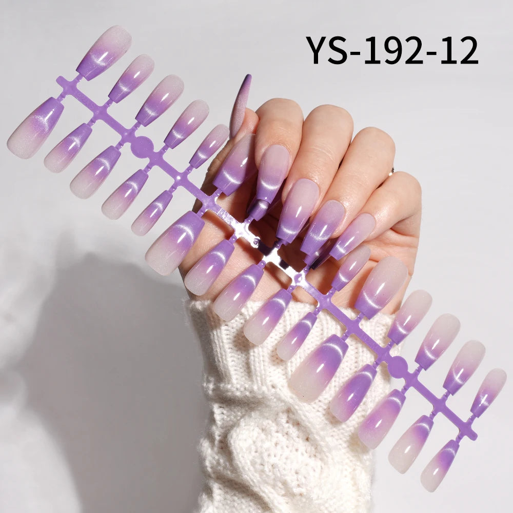 Wholesale New 30Pcs Glitter Luxury Handmade Crescent Cat Eye Nail Tips French Soft Gel Nail Art Kits False Press on Nails Set