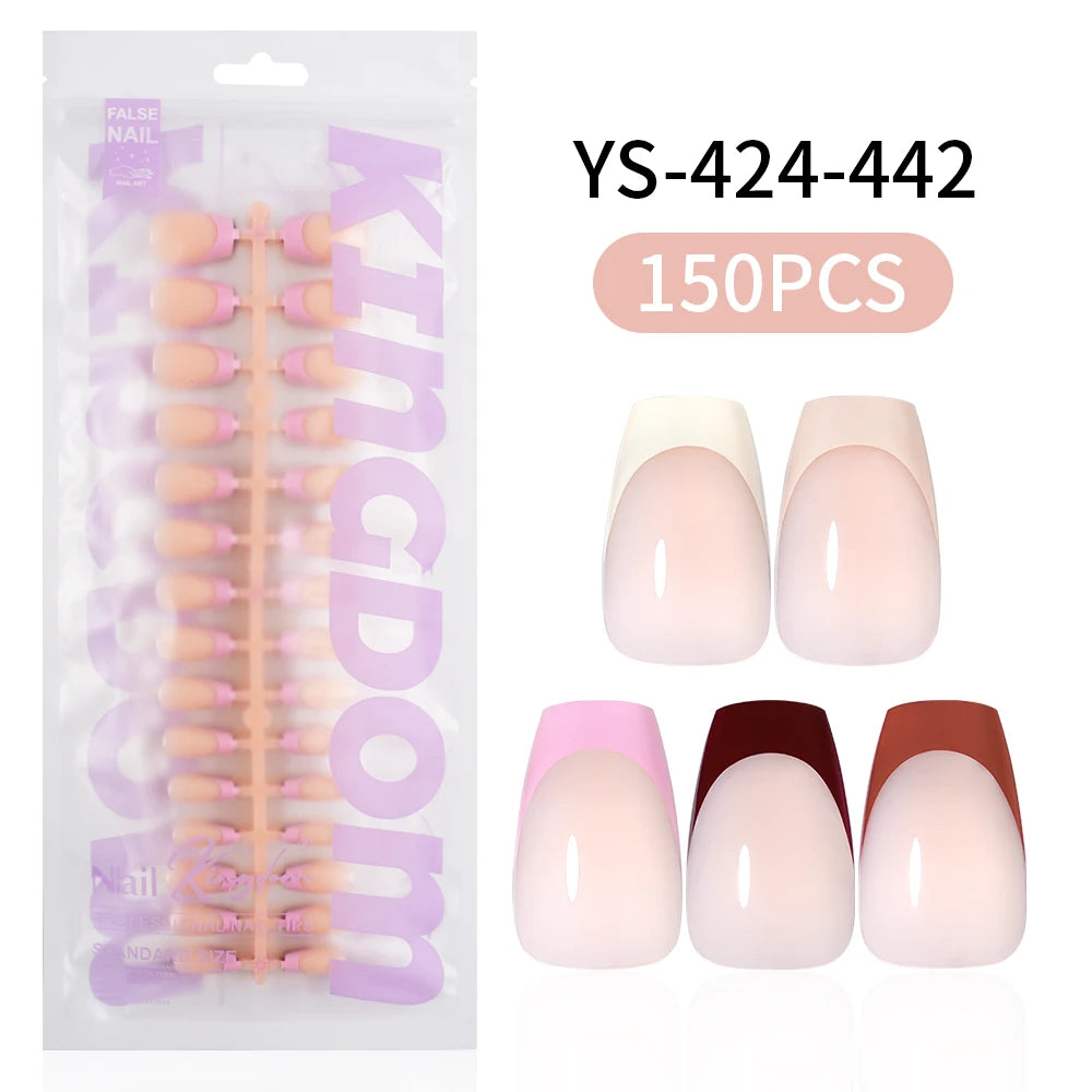 Wholesale Custom 150pcs Full Cover Square Press Acrylic Nails Art False Nails Colorful French Tips Coffin Pattern for Finger