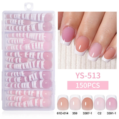 Wholesale Private Label 150Pcs Nude Pink French Stick on Nails Press on Short Square Almond French Press on Nails