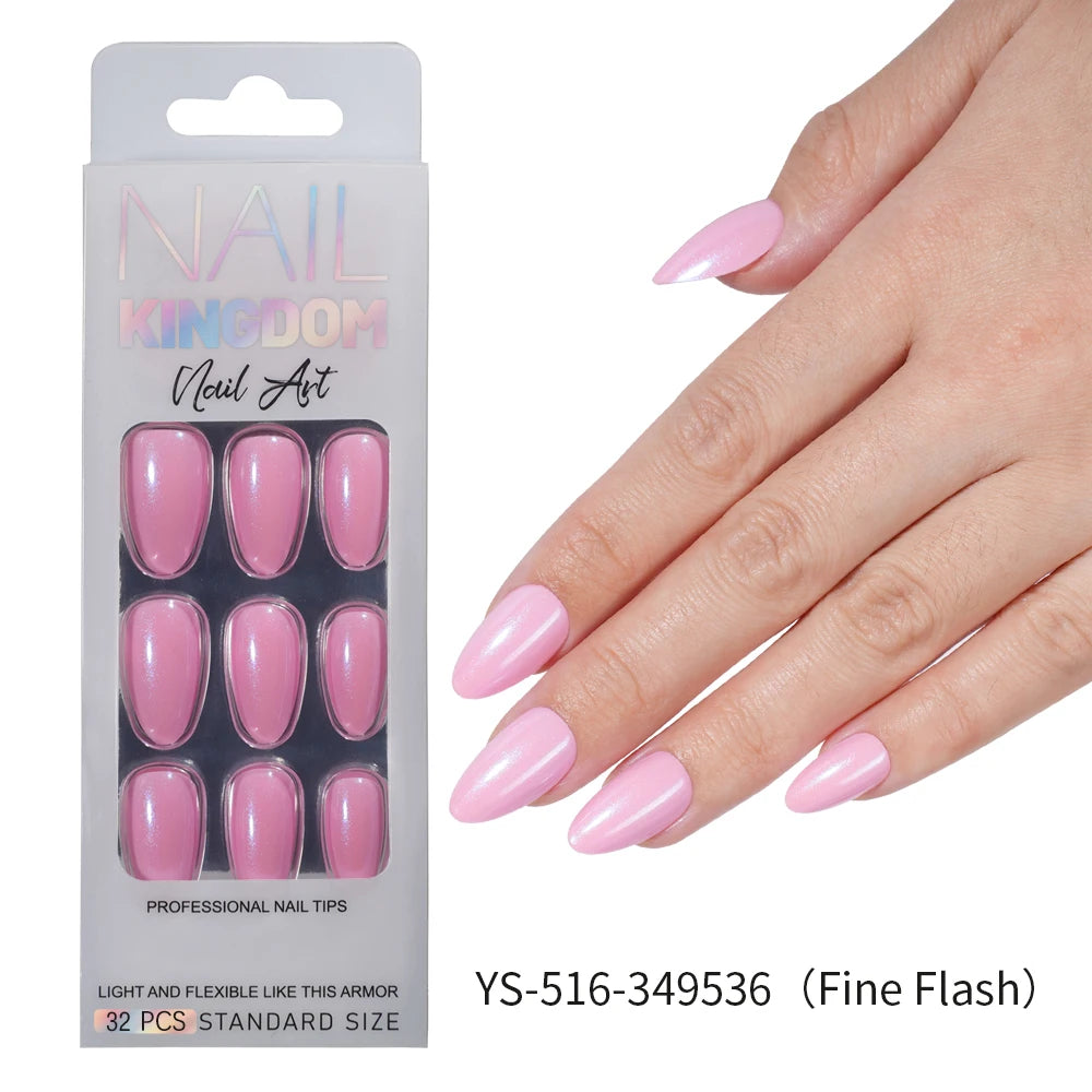 Nail Factory Custom 32pcs/30pcs Handmade Gel Nails Press on Full Cover Solid Color Aurora Glitter Almond Press on Nail Tips