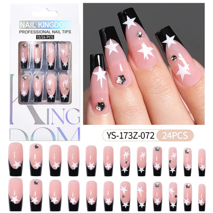 Manufacturer Direct Supply 24pcs Luxury Decorated False Nails Long Coffin Handmade 3d Gel Nail Art French Press on Nails