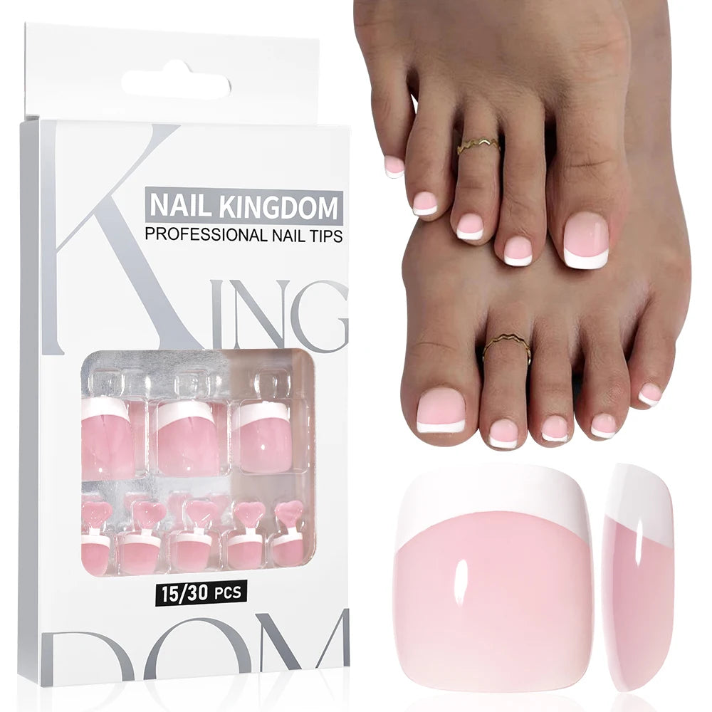 Foot Manicure 30pcs Nude Pink French White Tips Nails Press on Foot Nails Custom Toenails Short Square Press on Toe Nails