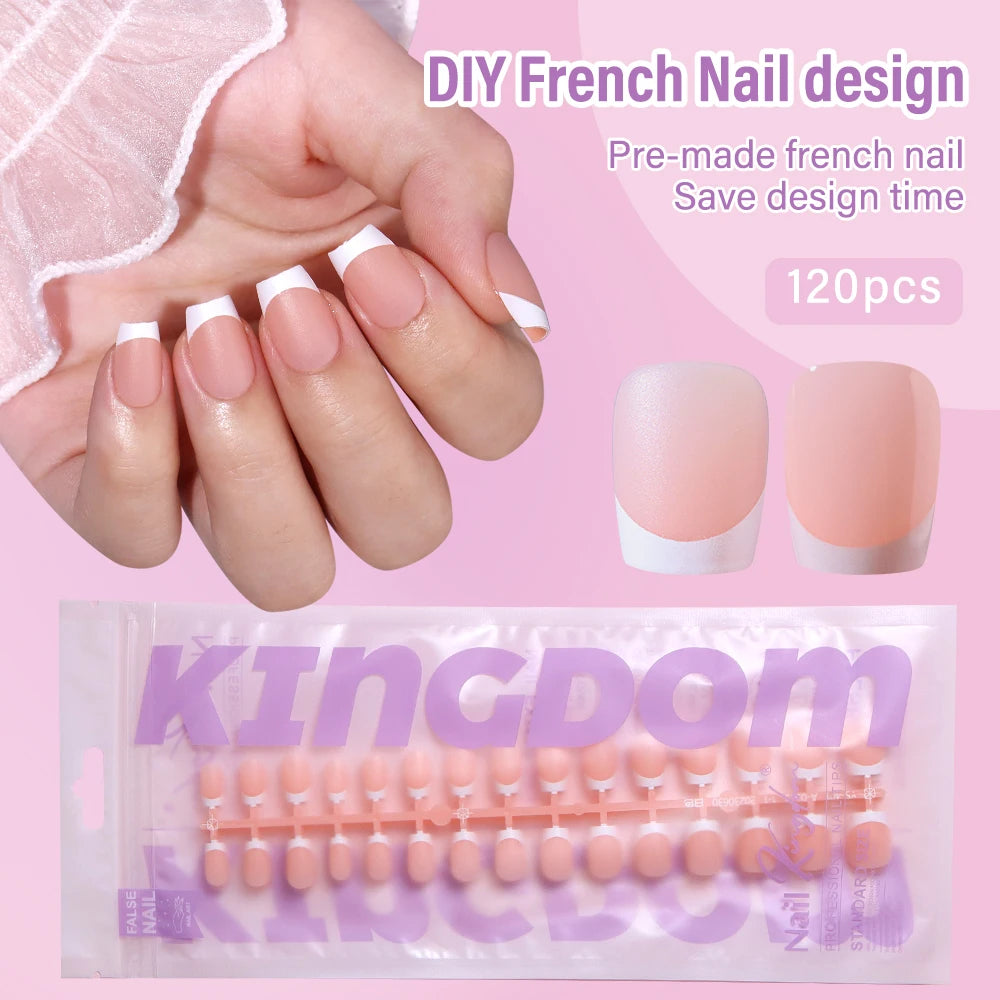 150pcs Wholesale Press on Gel Nails French White Black Tips Private Label Almond Square Coffin French Press on Nails Strip
