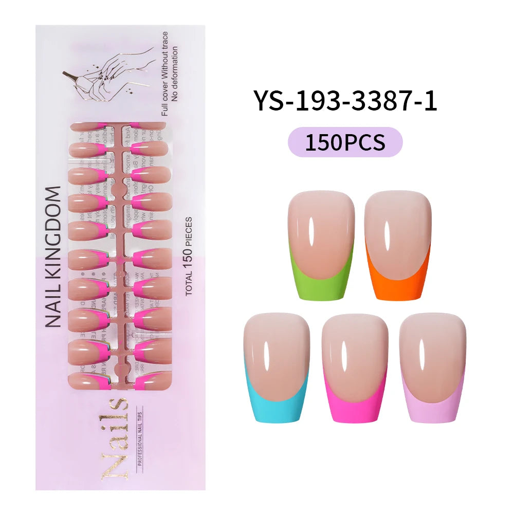 Nail Supplier Custom Wholesale 150PCS Press on French Nails Square Full Cover Wearable Colorful Press on Nails French Tip
