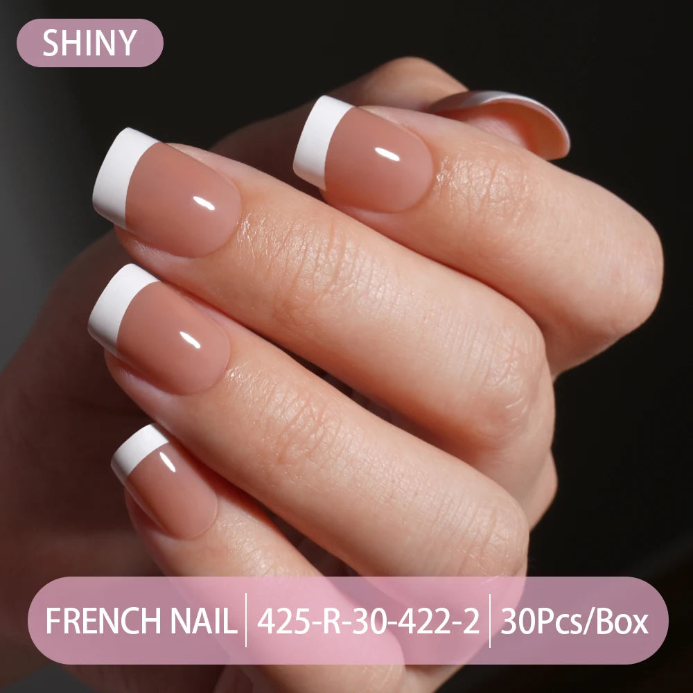 30pcs/box French Gel Nails Press on Nails