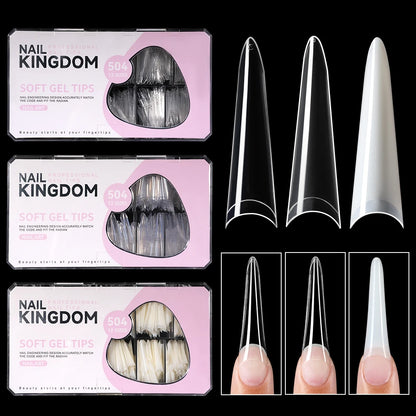 New Design OEM Long Stiletto False Nails 504pcs 12sizes Half Cover Soft Gel Traceless Natural Clear XXL Stiletto Nail Tips