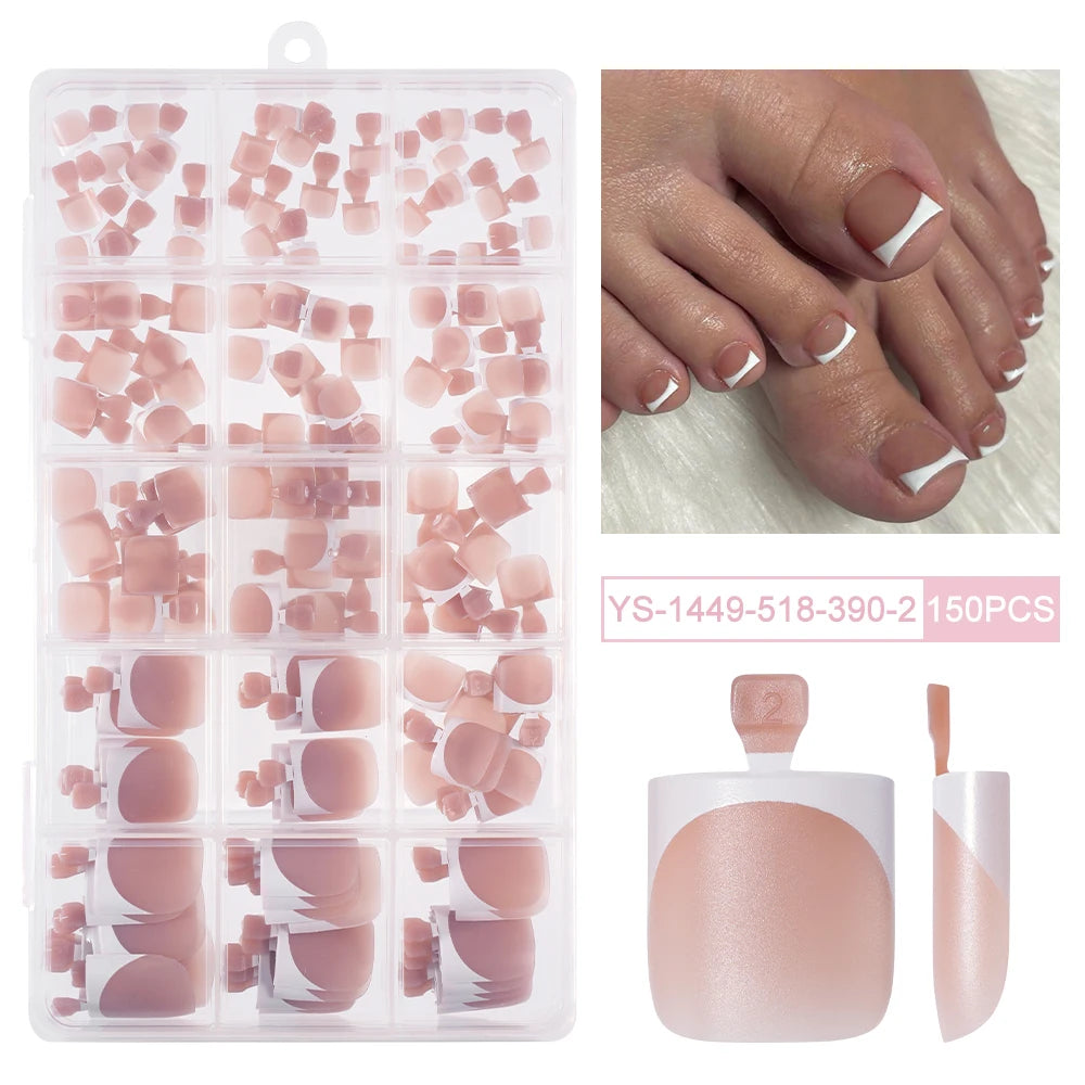 Custom 150pcs Press on Foot Nail Tips Artificial Fake Toenails Handmade Short Square French Soft Gel Press on Toe Nails