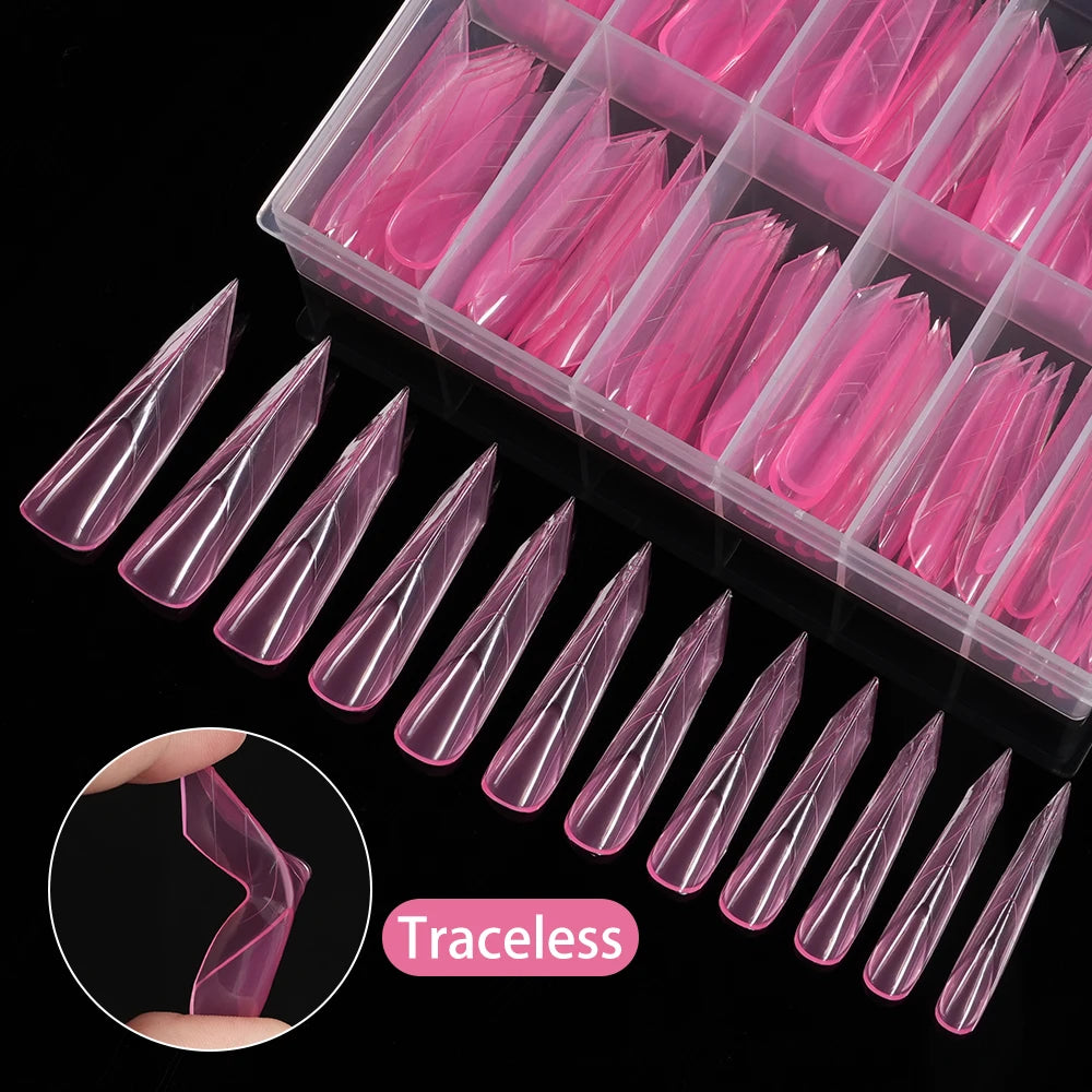 120pcs Wholesale Quick Building Nail Mold Tips Stiletto French Traceless Pink Extension Duckbill Pyramid Dual Nail Forms