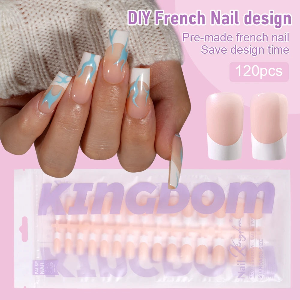 150pcs Wholesale Press on Gel Nails French White Black Tips Private Label Almond Square Coffin French Press on Nails Strip