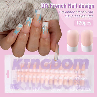 150pcs Wholesale Press on Gel Nails French White Black Tips Private Label Almond Square Coffin French Press on Nails Strip