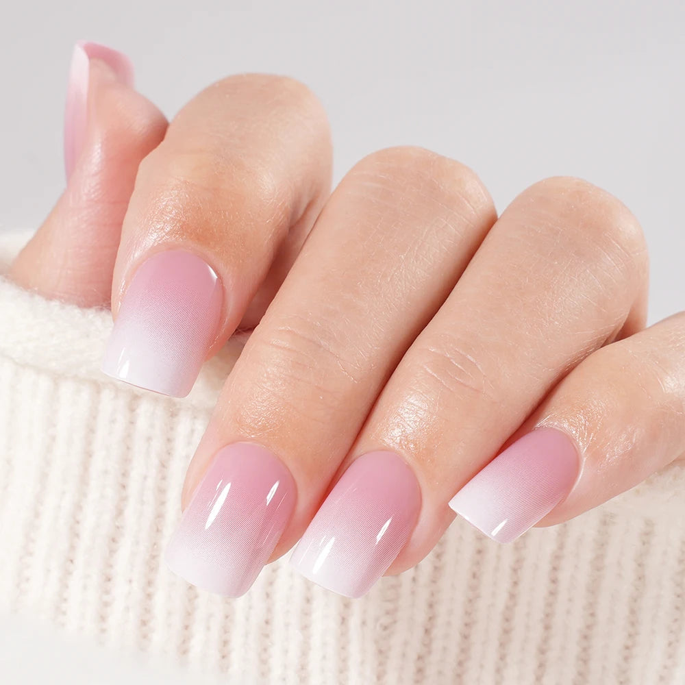 Factory Wholesale OEM ODM 30pcs Nude Gradient Nails Press on Short Medium Square Almond Ombre Pink Press on Nails Art