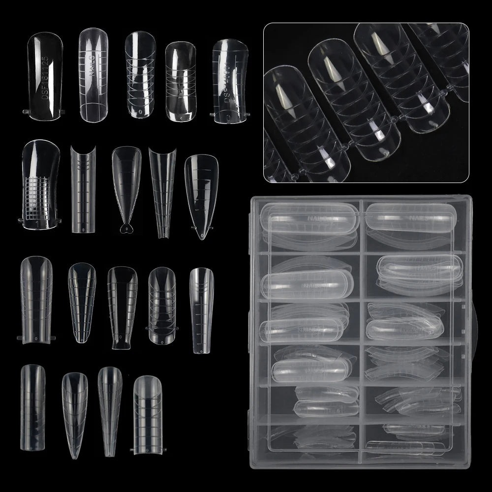 Wholesale 120pcs Russian Almond Dual Forms 26 Styles Quick Building Nail Model Extension Oval Stiletto Coffin Plastic Nail Forms