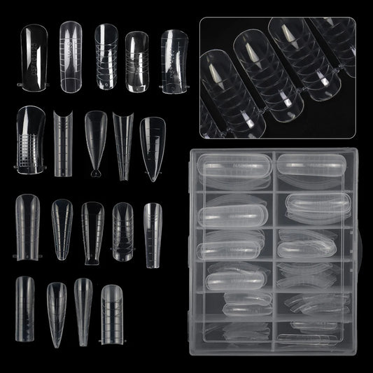 Wholesale 120pcs Russian Almond Dual Forms 26 Styles Quick Building Nail Model Extension Oval Stiletto Coffin Plastic Nail Forms