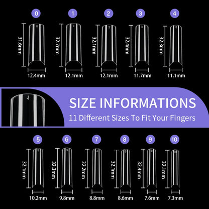 Custom Private Label 550pcs/box False Nails Soft Gel Nail Tips 11 Sizes Half Cover Clear Traceless Long Square Nail Tips