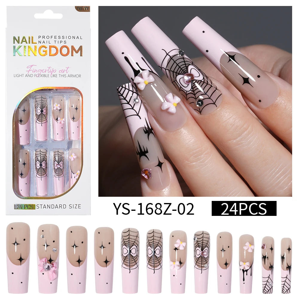 Private Label Wholesale Custom 24pcs French Style Press on Nail Long Square Rhinestone Luxury Press on Nails With Diamond