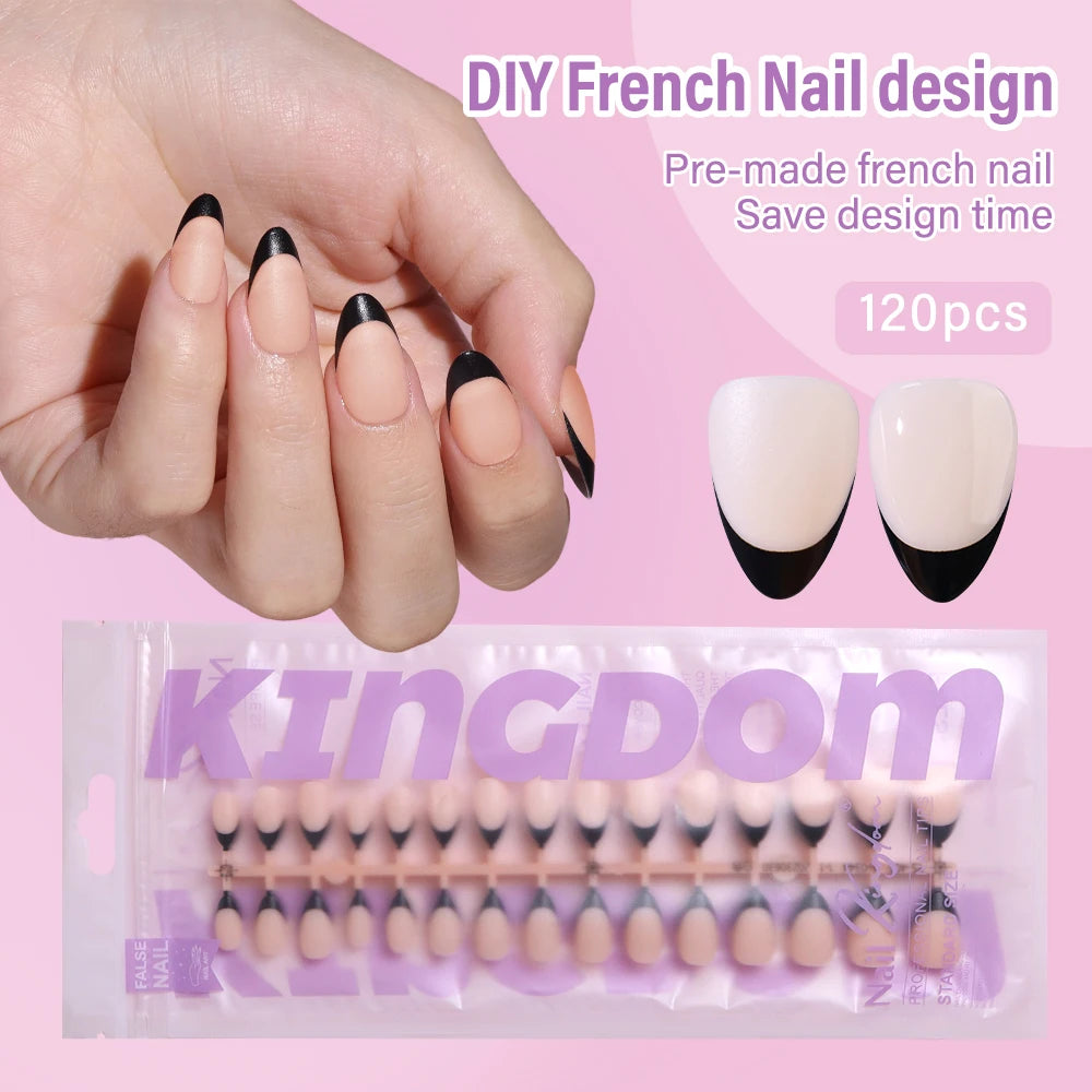 150pcs Wholesale Press on Gel Nails French White Black Tips Private Label Almond Square Coffin French Press on Nails Strip