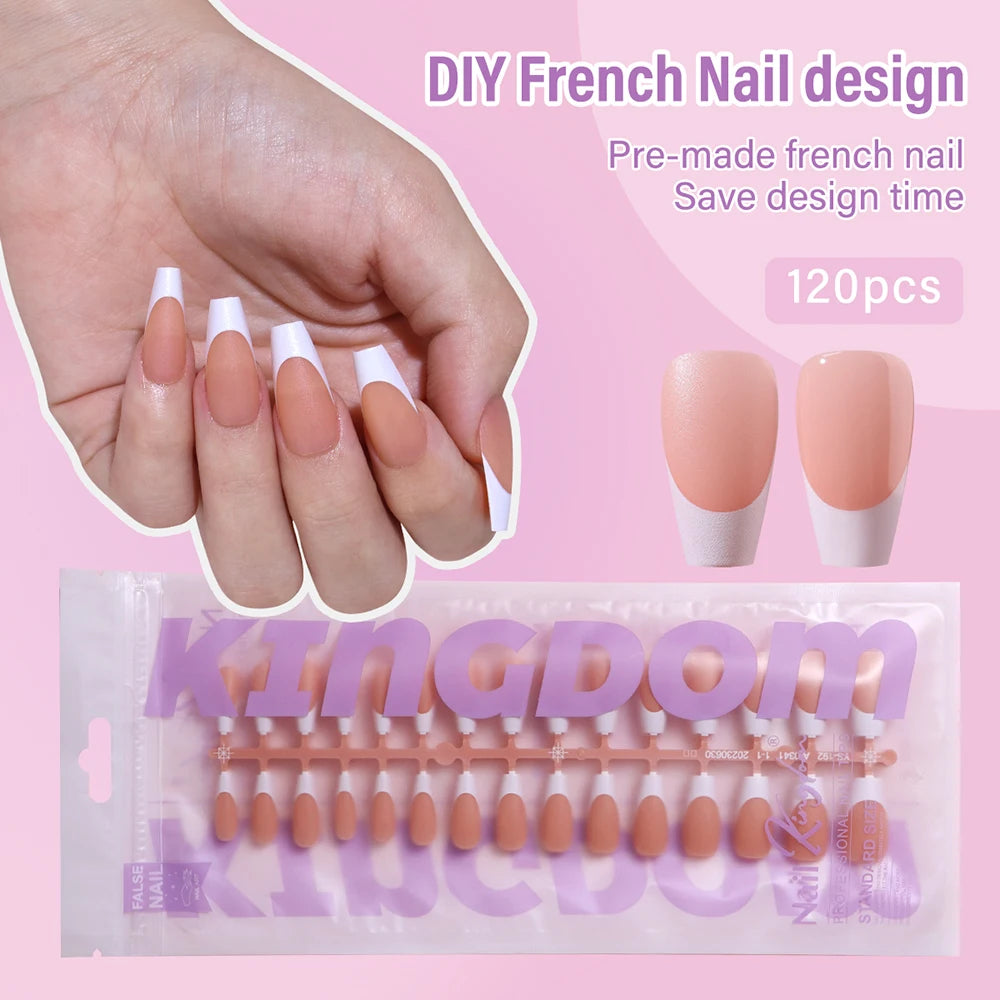 150pcs Wholesale Press on Gel Nails French White Black Tips Private Label Almond Square Coffin French Press on Nails Strip
