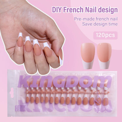 150pcs Wholesale Press on Gel Nails French White Black Tips Private Label Almond Square Coffin French Press on Nails Strip