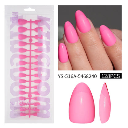Wholesale 128PCS French Nails Press on Red Black Pink Solid Color Short Almond Half Matte Press on Nails French Glitter Tip