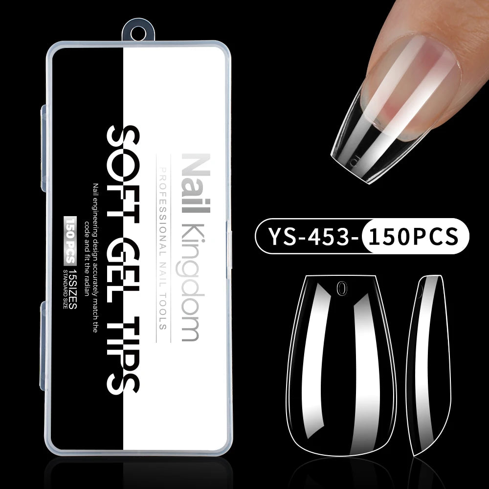 Wholesale False Nail Art Tips 15 Size Full Cover Traceless Transparent Clear Coffin Stiletto Square Almond Soft Gel Nail Tips