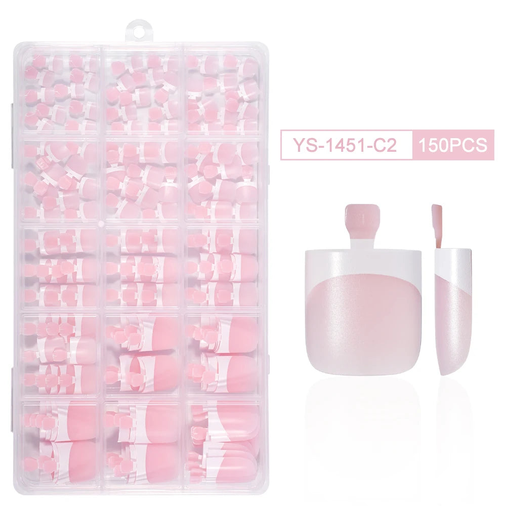 Custom 150pcs Press on Foot Nail Tips Artificial Fake Toenails Handmade Short Square French Soft Gel Press on Toe Nails