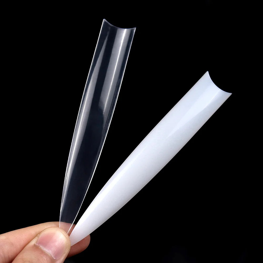 120 Pcs/box Extra Long Clear Natural Artificial Fingernails Acrylic False Nail Tips C Curve Pointed Stiletto Nail Art Tips