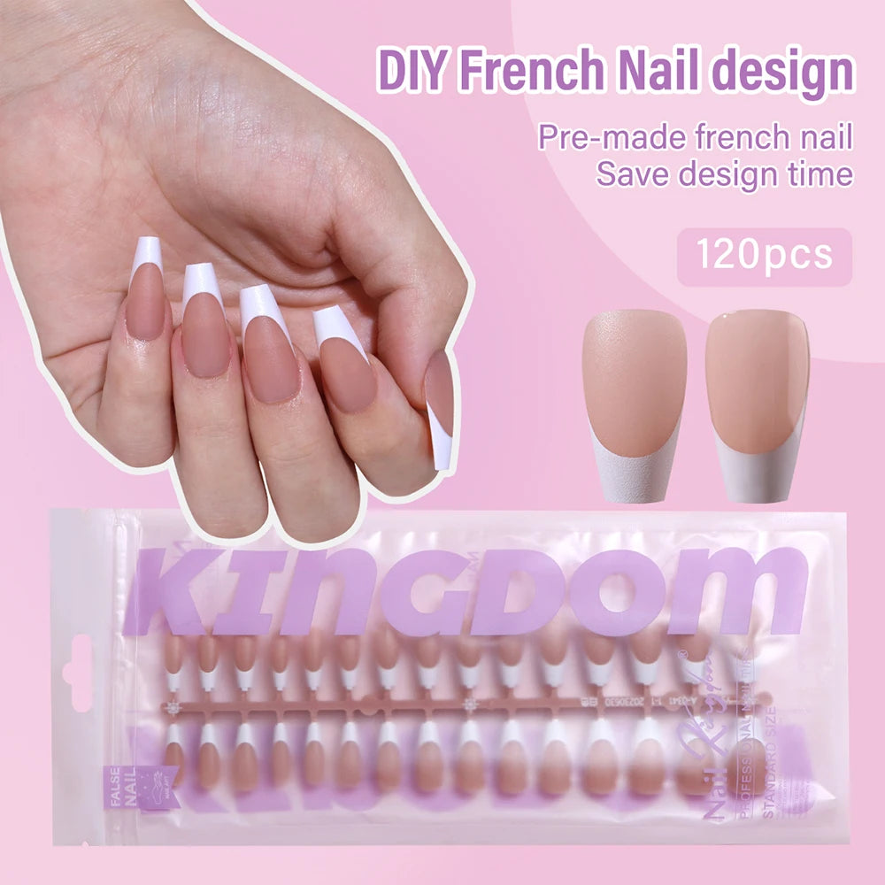 150pcs Wholesale Press on Gel Nails French White Black Tips Private Label Almond Square Coffin French Press on Nails Strip