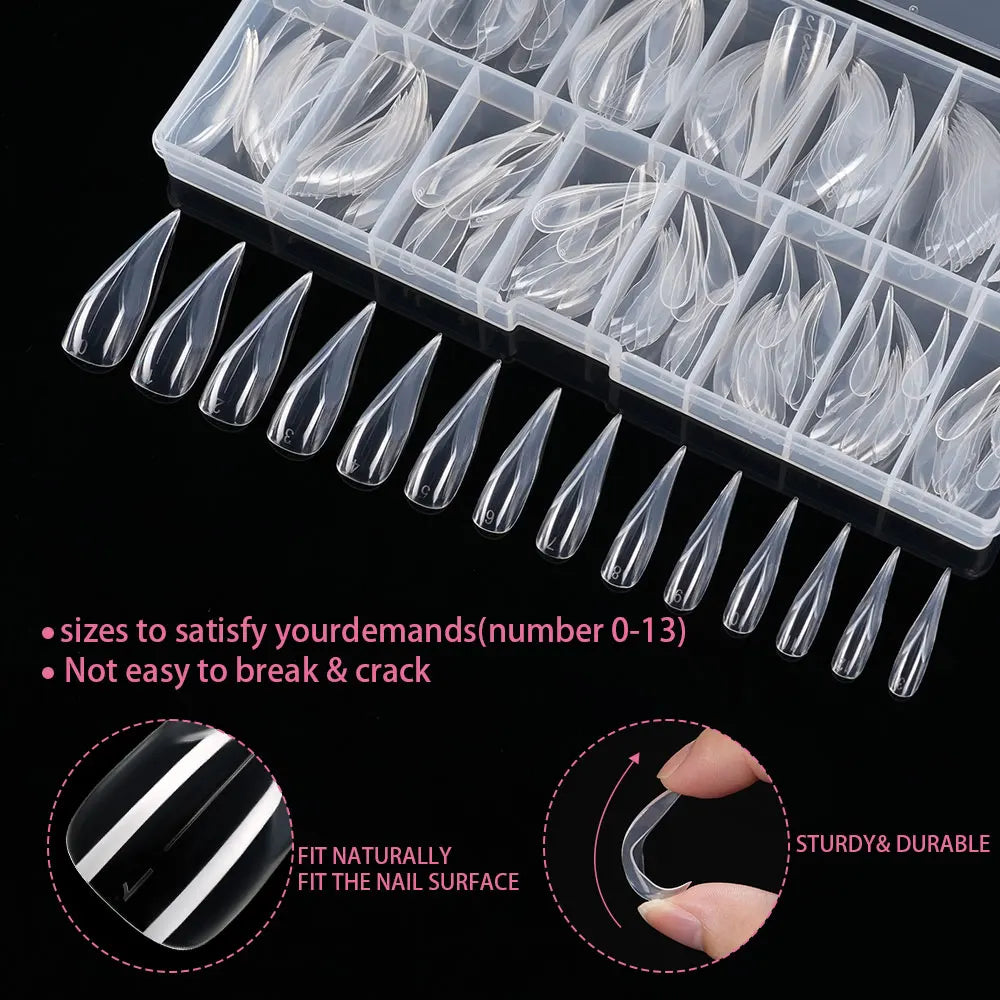 New Wholesale 140Pcs Eagle Claw Nail Mold Tips 14 Size Full Cover Reusable Acrylic Extension Clear Plastic Eagle Claw Nail Form