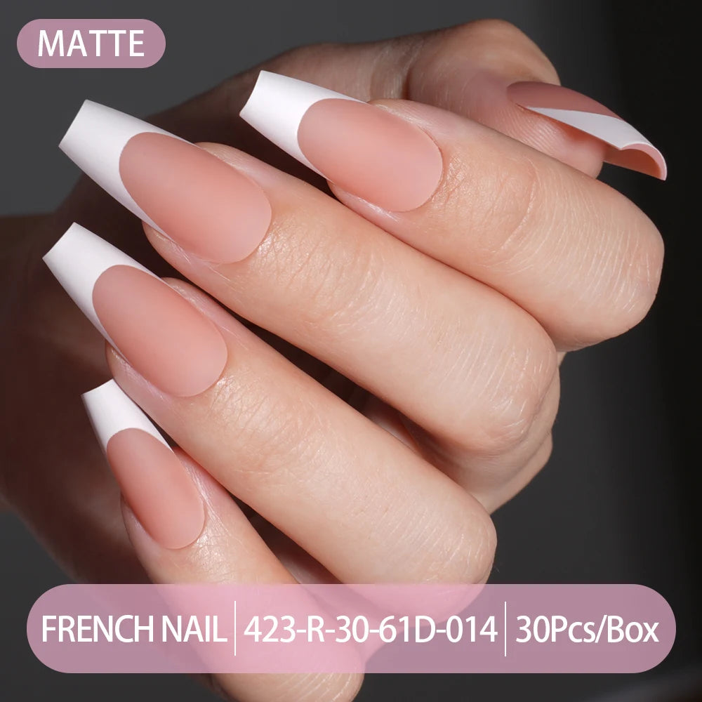 30pcs/box French Gel Nails Press on Nails