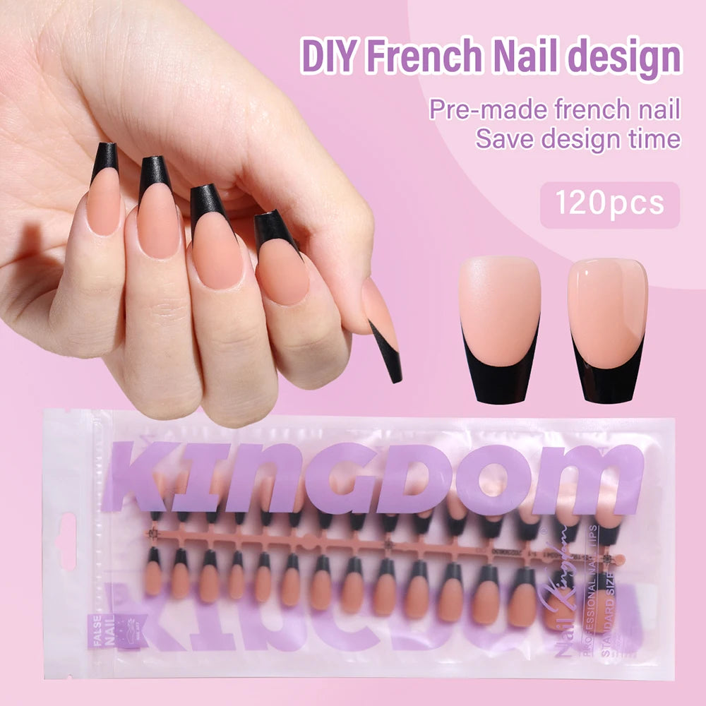 150pcs Wholesale Press on Gel Nails French White Black Tips Private Label Almond Square Coffin French Press on Nails Strip