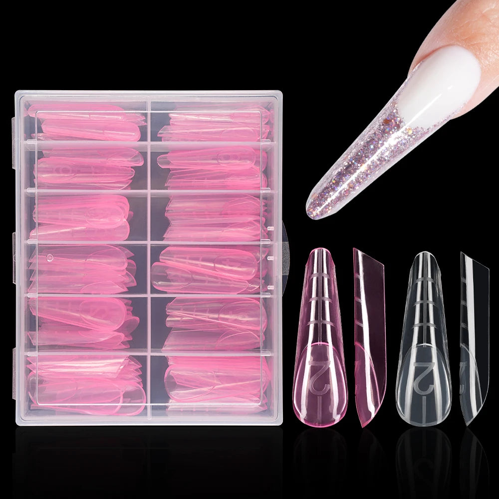 OEM ODM Quick Building Mold Nail Tool 120Pcs Extension Form Tips Pink French Silicone Molds Plastic Dual Form Nail Tips