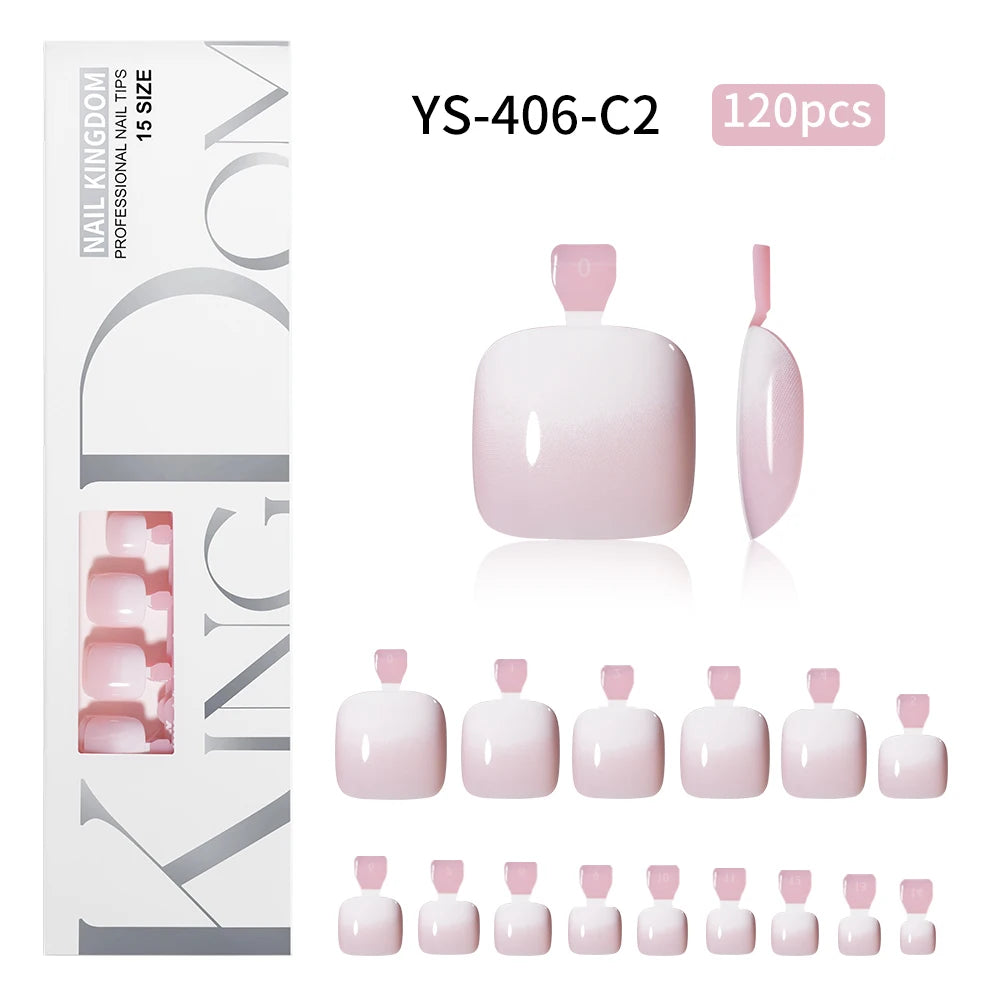 Custom 120pcs Nude Pink Press on Foot Nail Tips Toenails Short Square French Ombre Press on Toe Nails for Salon Pedicure Tools