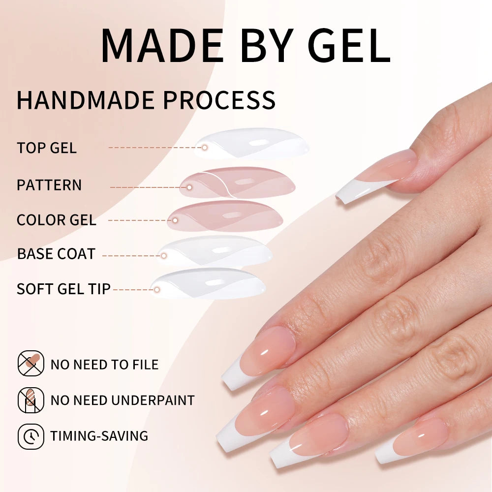 Private Label 270pcs Nude Pink Nail Tips Press on Gel Nails French White Tips Almond Coffin Handmade French Press on Nails Strip