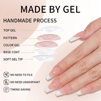 Private Label 270pcs Nude Pink Nail Tips Press on Gel Nails French White Tips Almond Coffin Handmade French Press on Nails Strip