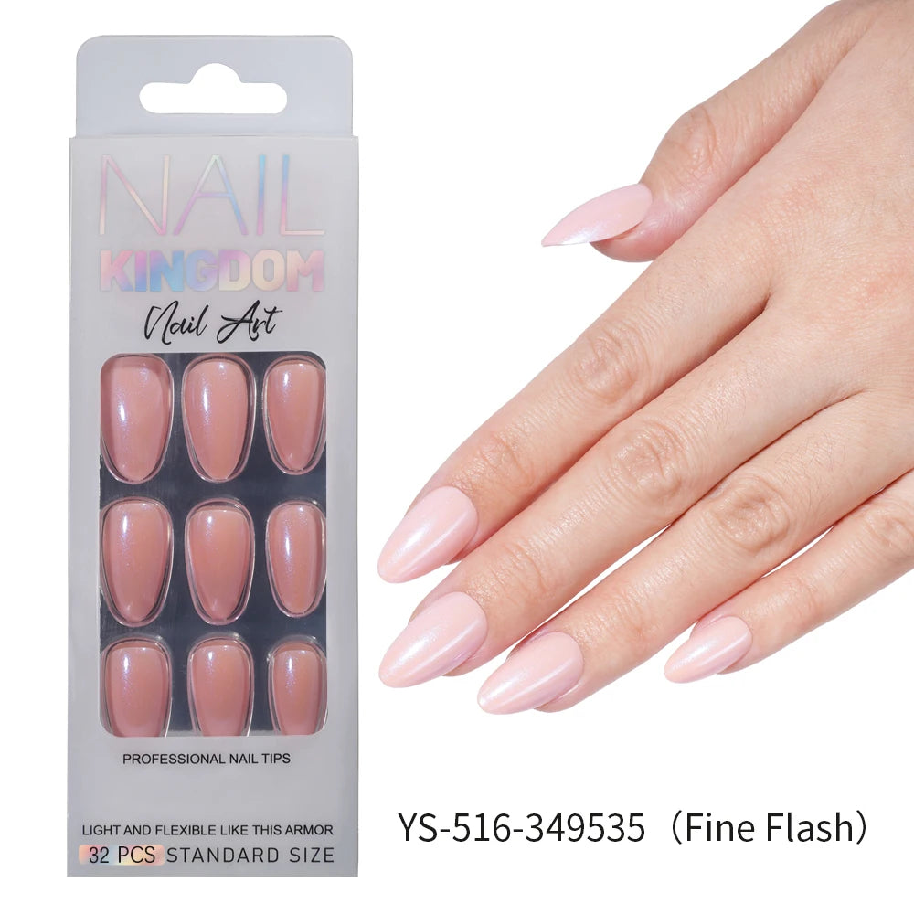 Nail Factory Custom 32pcs/30pcs Handmade Gel Nails Press on Full Cover Solid Color Aurora Glitter Almond Press on Nail Tips