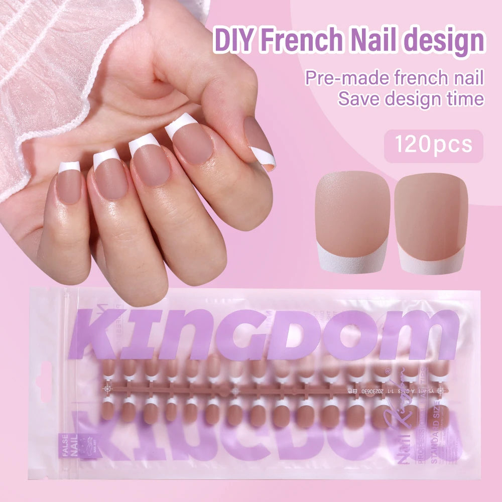 150pcs Wholesale Press on Gel Nails French White Black Tips Private Label Almond Square Coffin French Press on Nails Strip