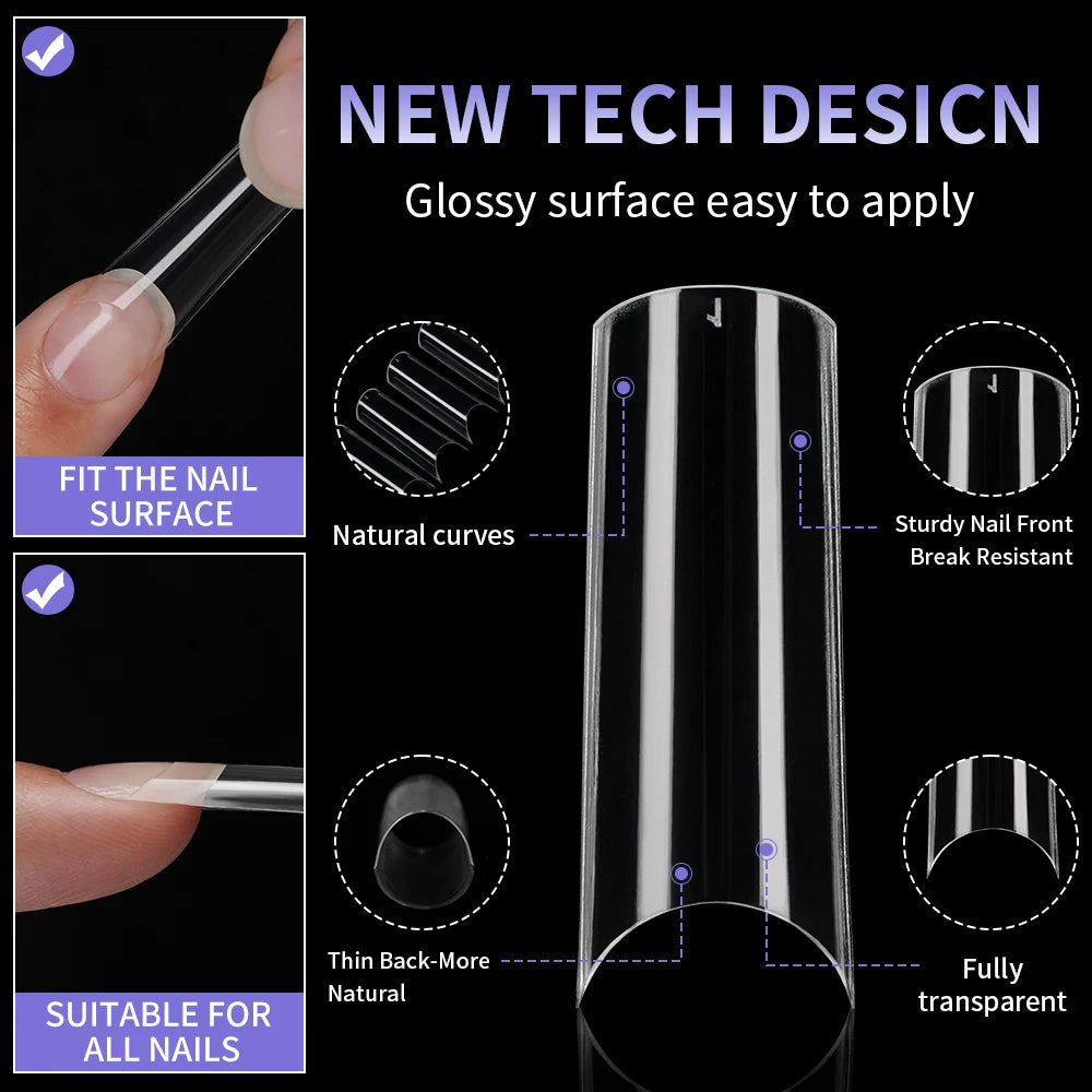 Custom Private Label 550pcs/box False Nails Soft Gel Nail Tips 11 Sizes Half Cover Clear Traceless Long Square Nail Tips