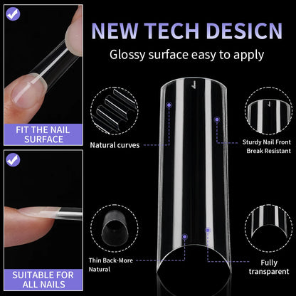 Custom Private Label 550pcs/box False Nails Soft Gel Nail Tips 11 Sizes Half Cover Clear Traceless Long Square Nail Tips