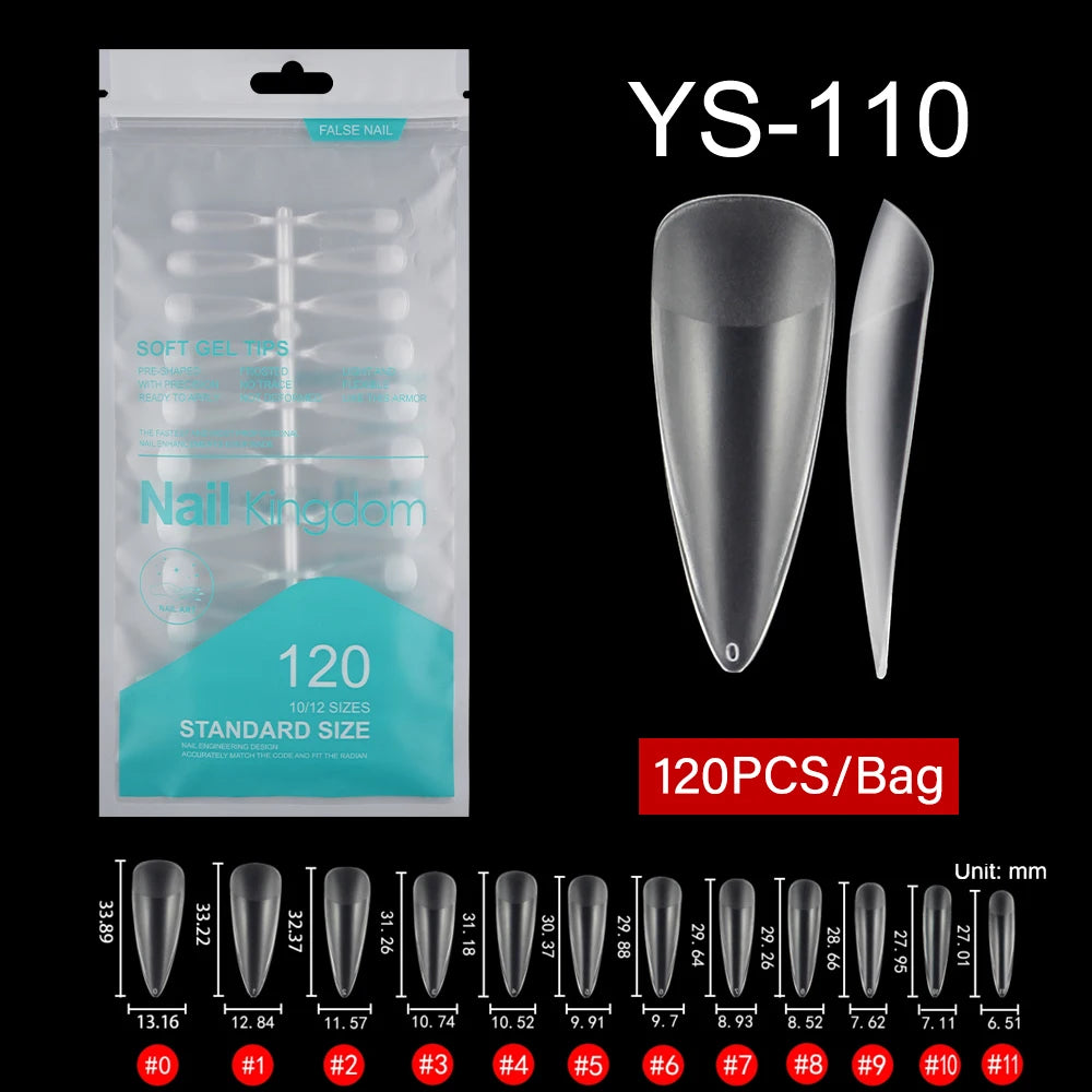 Wholesale 120pcs/bag Full Cover Manicure Clear Nail Tips Traceless Medium Stiletto Half Matte Acrylic Nail Tips for Nail Art