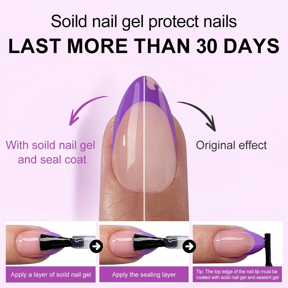 150PCS French Tip Press-On Nail Art Long Square Almond Full Cover Purple Solid Color for Finger Application Nail Supplier