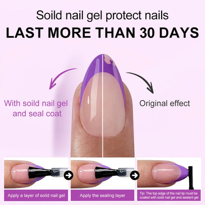 150PCS French Tip Press-On Nail Art Long Square Almond Full Cover Purple Solid Color for Finger Application Nail Supplier